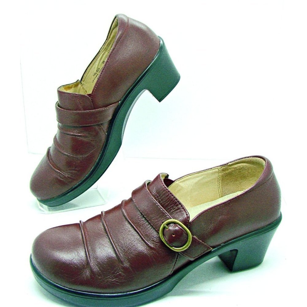 Womens ALEGRIA By PG Lite Burgundy Leather Clogs COMFORT Shoes Size 38 US 8